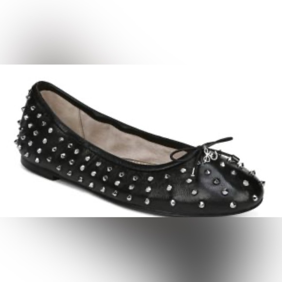 Sam Edelman Fanley Black Studded Ballet Flats Leather Spike Bow Shoes Women 8.5 - Picture 9 of 9
